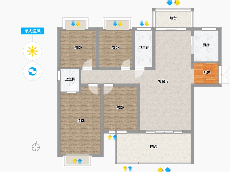 湖南省-邵阳市-乾道桃源府-121.45-户型库-采光通风