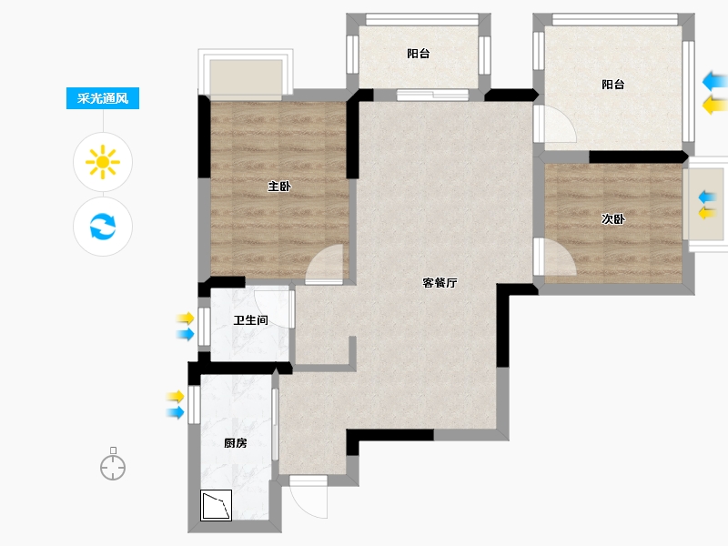 广西壮族自治区-南宁市-荣和五象学府-65.35-户型库-采光通风