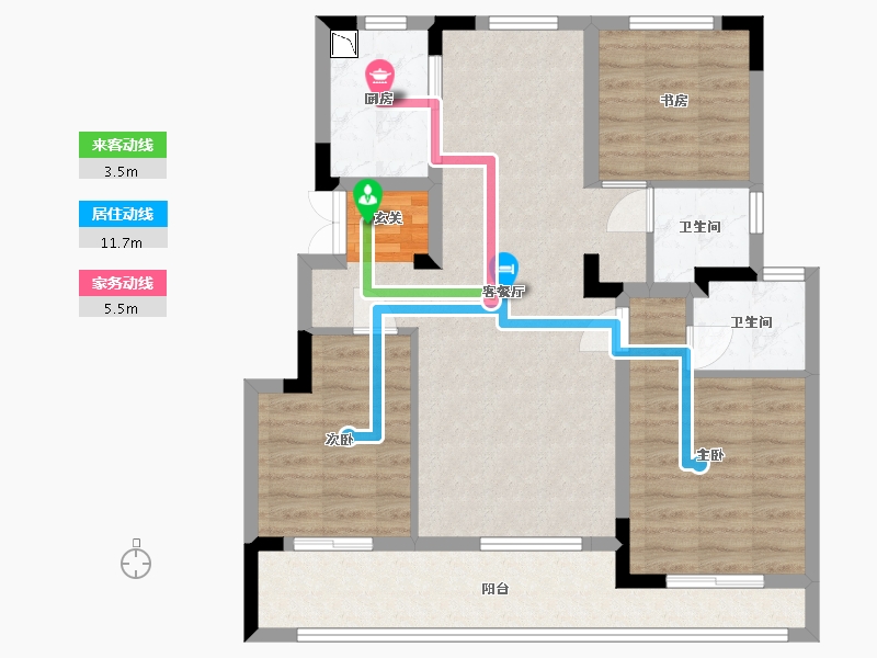 浙江省-绍兴市-元垄镜庐-85.60-户型库-动静线