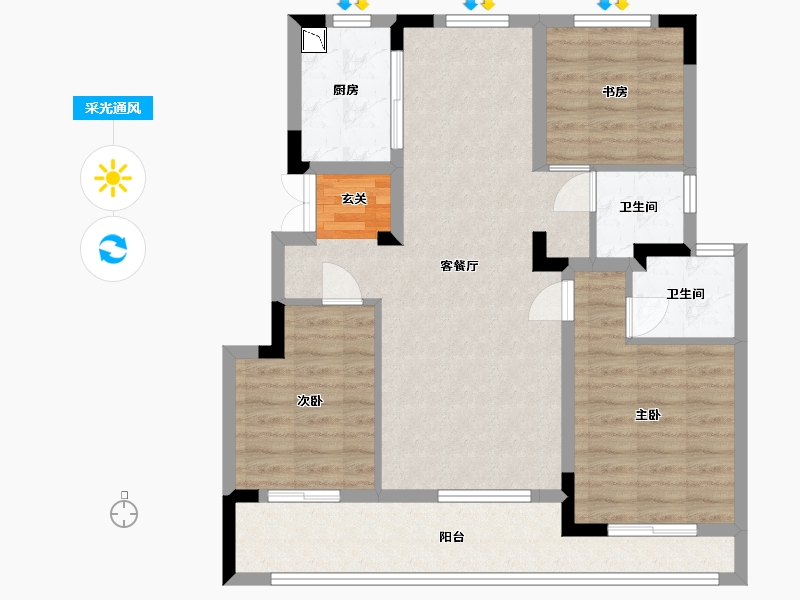 浙江省-绍兴市-元垄镜庐-85.60-户型库-采光通风