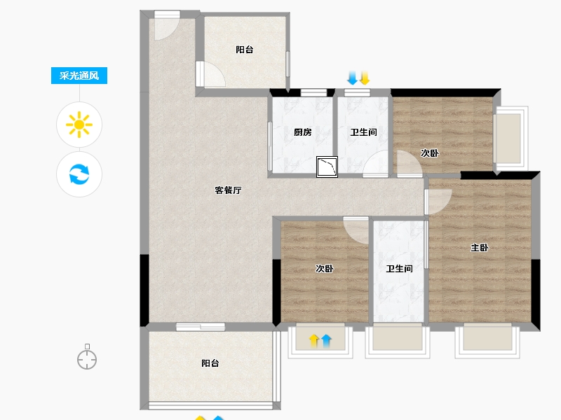 广东省-湛江市-万洲悦华府-93.37-户型库-采光通风