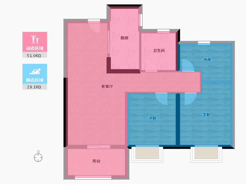 河南省-郑州市-华润置地凯旋门-71.20-户型库-动静分区