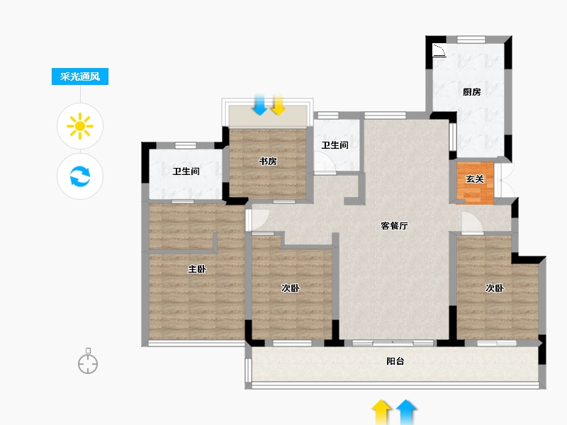 浙江省-绍兴市-元垄镜庐-111.20-户型库-采光通风