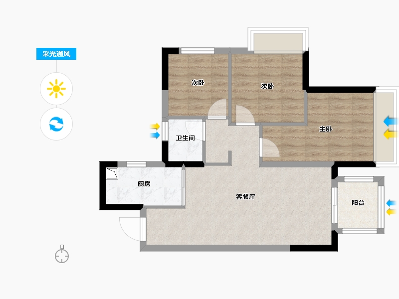 广西壮族自治区-南宁市-金科天籁城-63.34-户型库-采光通风