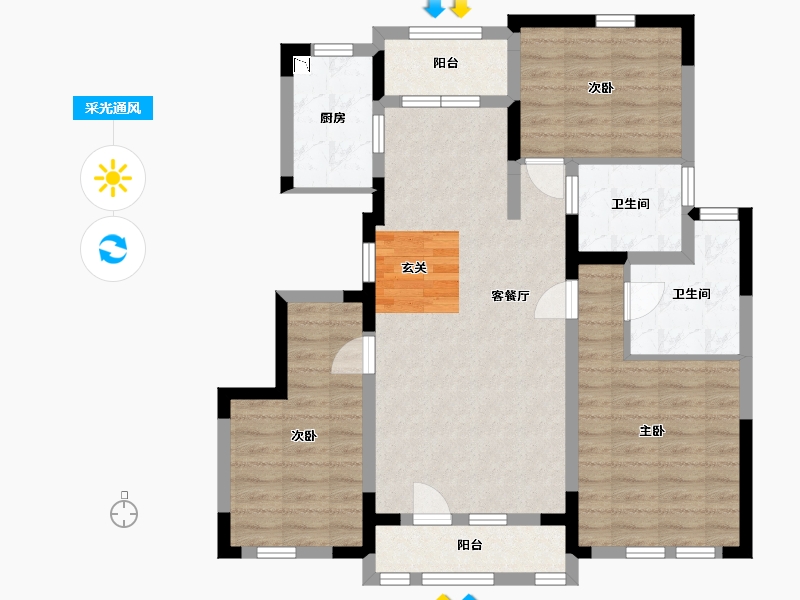 吉林省-长春市-绿地澜溪府-88.71-户型库-采光通风