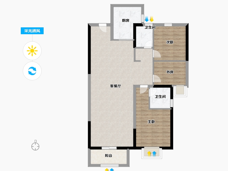 河南省-郑州市-康桥玖玺园-89.60-户型库-采光通风