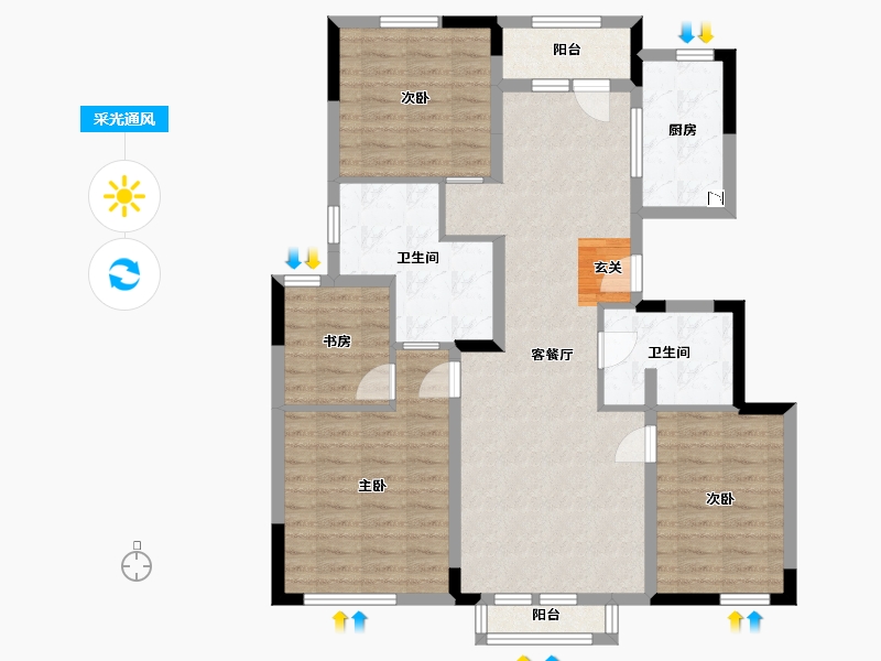 吉林省-长春市-绿地澜溪府-103.31-户型库-采光通风