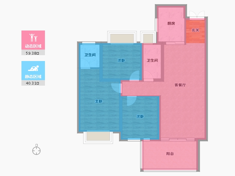 湖南省-邵阳市-乾道桃源府-88.87-户型库-动静分区