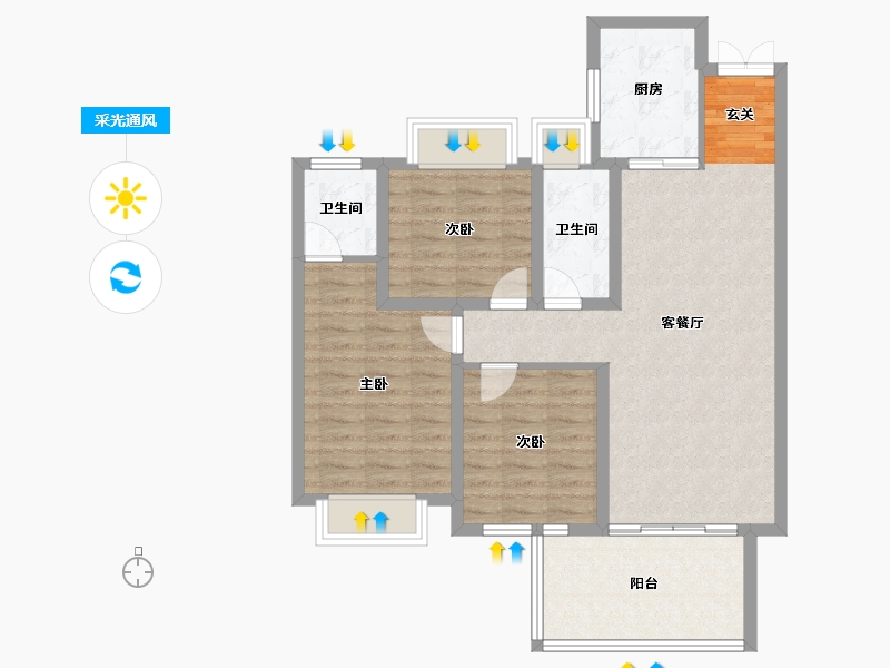 湖南省-邵阳市-乾道桃源府-88.87-户型库-采光通风