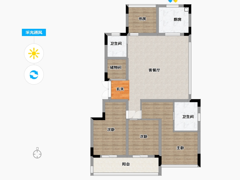 浙江省-绍兴市-元垄镜庐-114.40-户型库-采光通风