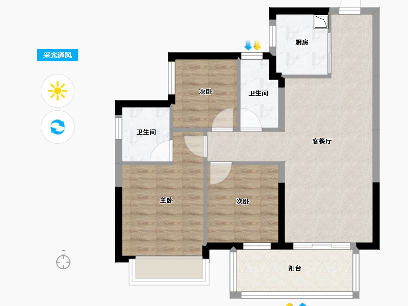 广西壮族自治区-南宁市-龙光水悦龙湾御江-70.87-户型库-采光通风