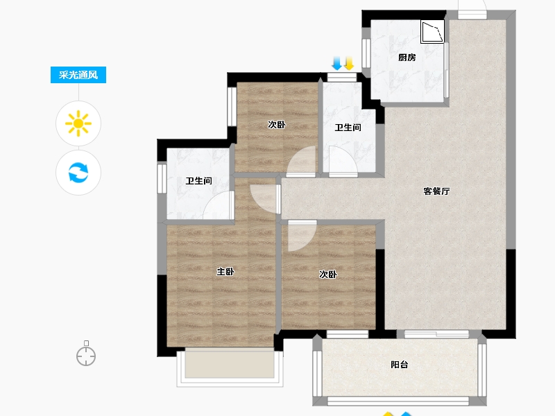 广西壮族自治区-南宁市-龙光水悦龙湾御江-70.56-户型库-采光通风