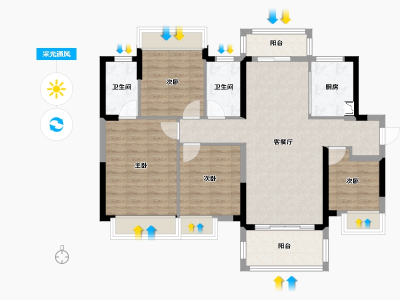 广西壮族自治区-南宁市-龙光水悦龙湾御江-91.66-户型库-采光通风