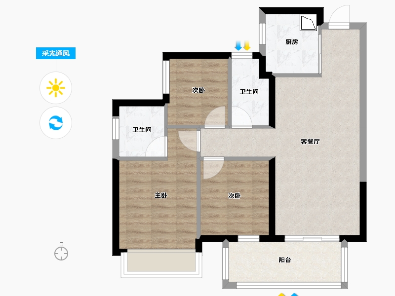 广西壮族自治区-南宁市-龙光水悦龙湾御江-68.98-户型库-采光通风