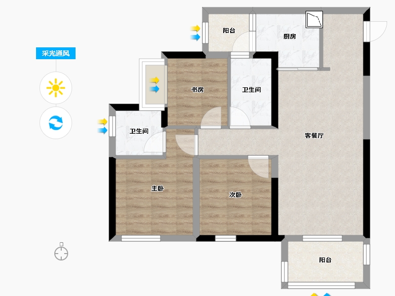 重庆-重庆市-溪山�h-70.32-户型库-采光通风