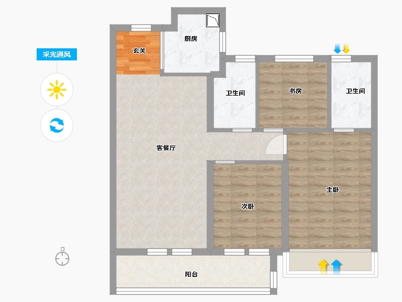 浙江省-杭州市-保利潮起云上府-77.60-户型库-采光通风