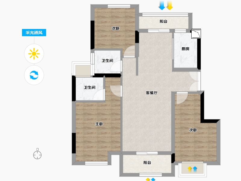 重庆-重庆市-金辉金科天宸云著-81.77-户型库-采光通风