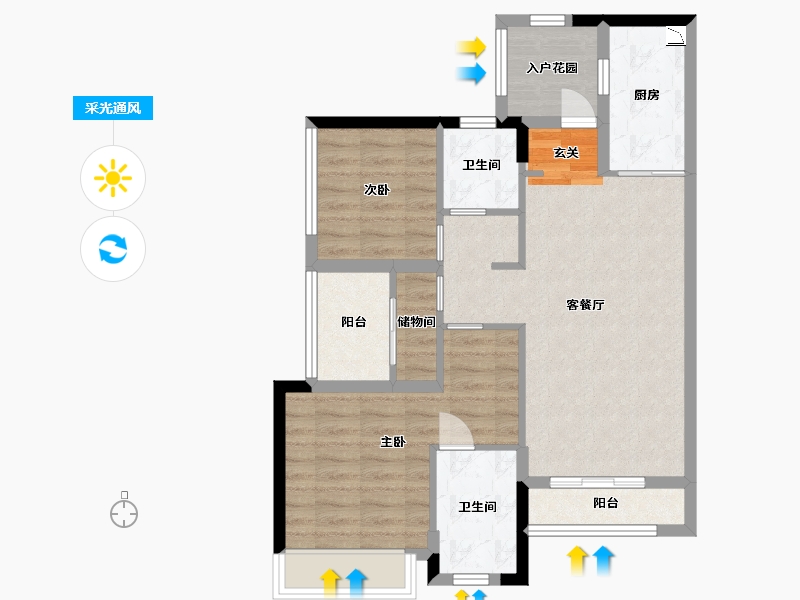 广东省-广州市-时代龙湖云来之城-75.20-户型库-采光通风