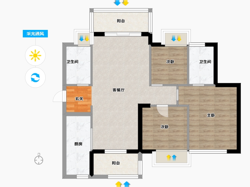 广东省-广州市-时代龙湖云来之城-77.60-户型库-采光通风