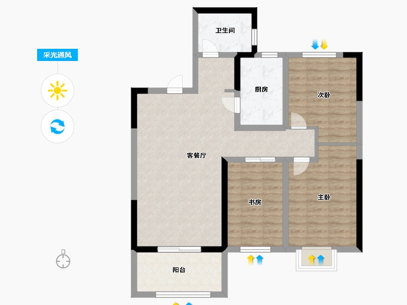 河南省-郑州市-鑫苑府-84.00-户型库-采光通风