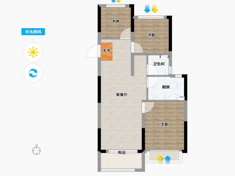 浙江省-宁波市-桂语风荷-71.00-户型库-采光通风