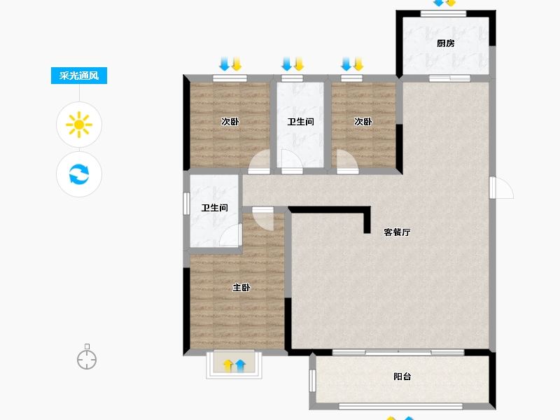 河南省-郑州市-鑫苑府-117.00-户型库-采光通风