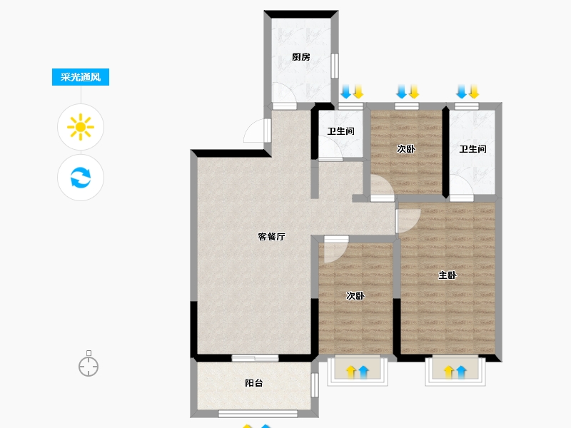 河南省-郑州市-鑫苑府-92.80-户型库-采光通风