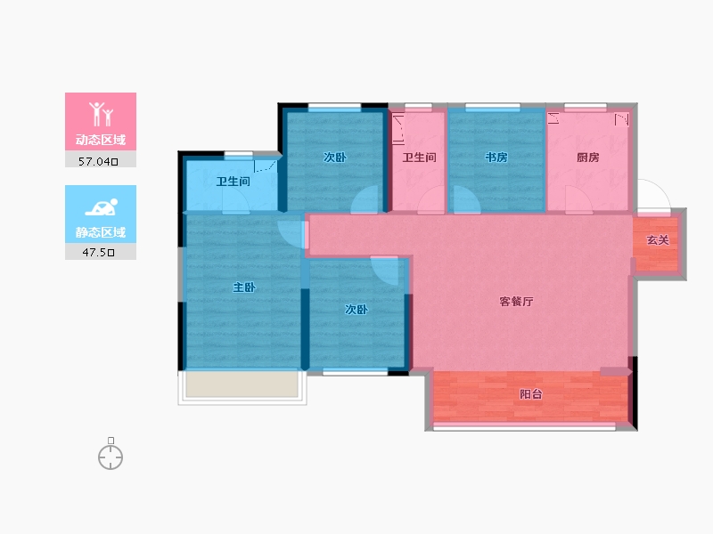 陕西省-西安市-绿地国港新里城-93.58-户型库-动静分区