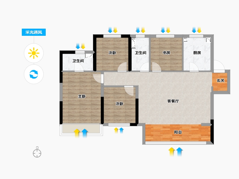 陕西省-西安市-绿地国港新里城-93.58-户型库-采光通风