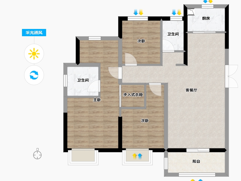 安徽省-合肥市-佳源巴黎都市-83.65-户型库-采光通风