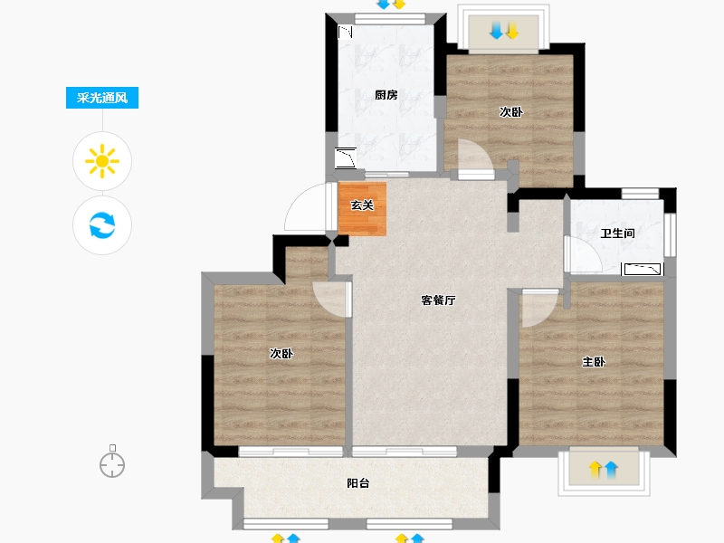 江苏省-南京市-汤山颐和府-70.23-户型库-采光通风