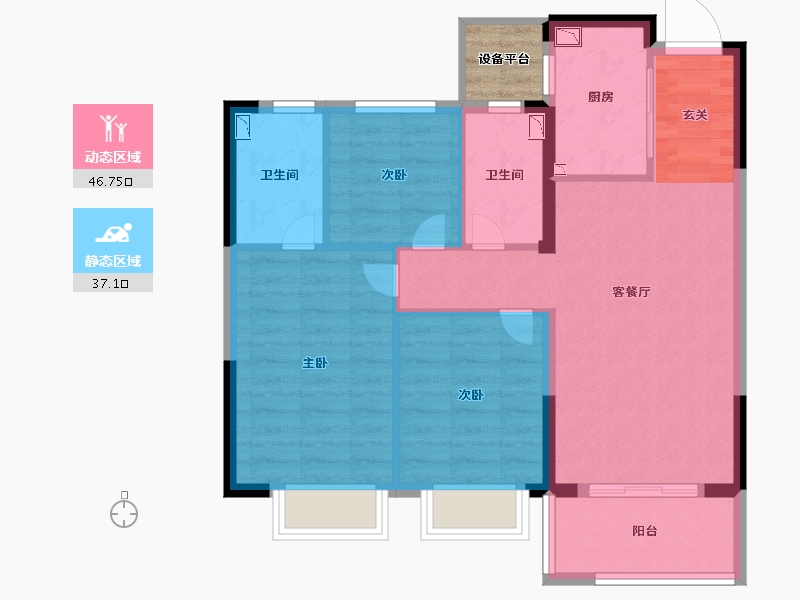 浙江省-宁波市-潮悦南塘-77.07-户型库-动静分区