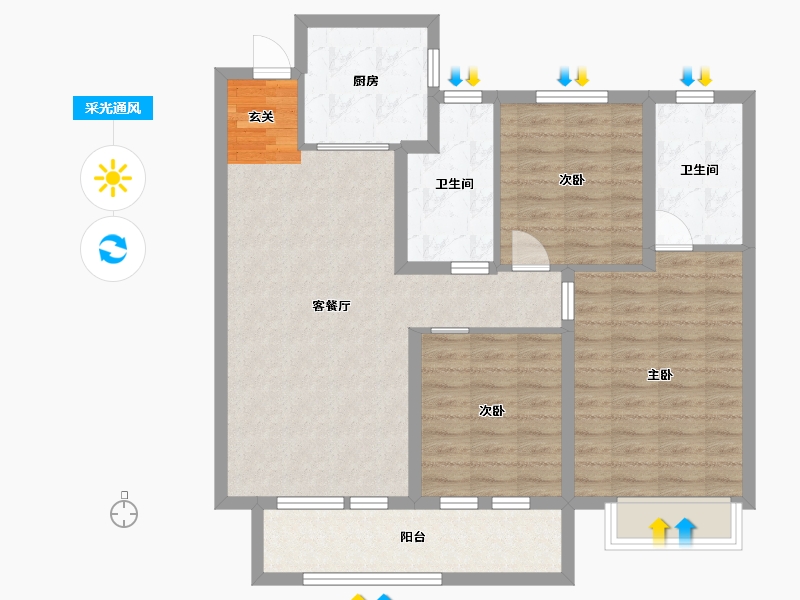 山东省-烟台市-招商雍景湾-96.00-户型库-采光通风