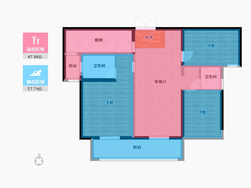 陕西省-渭南市-添康富士城-93.60-户型库-动静分区