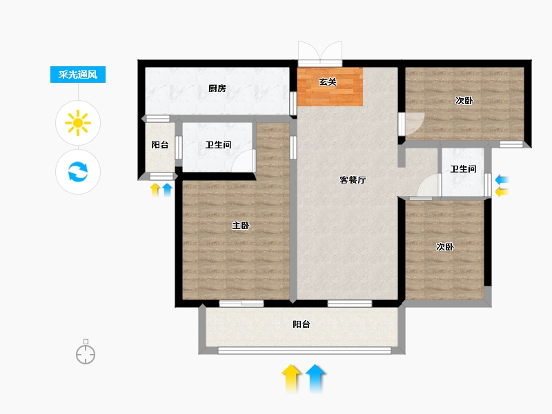 陕西省-渭南市-添康富士城-93.60-户型库-采光通风