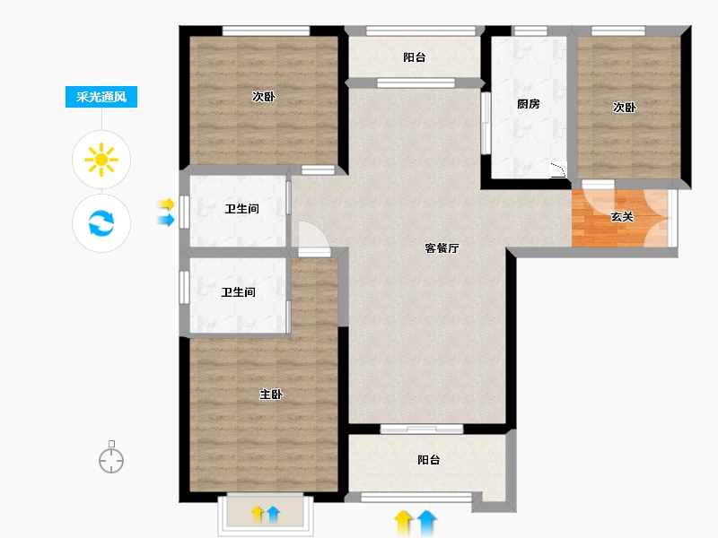 陕西省-渭南市-添康富士城-103.20-户型库-采光通风