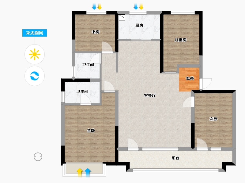 山东省-烟台市-世茂揽樾-114.39-户型库-采光通风