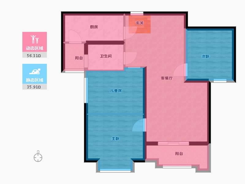 陕西省-渭南市-添康富士城-82.40-户型库-动静分区