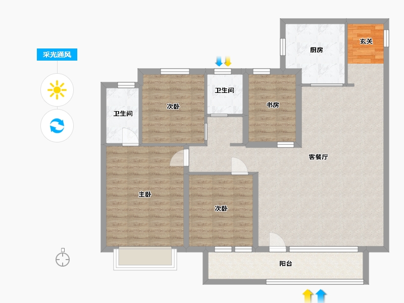 山东省-烟台市-招商雍景湾-112.00-户型库-采光通风