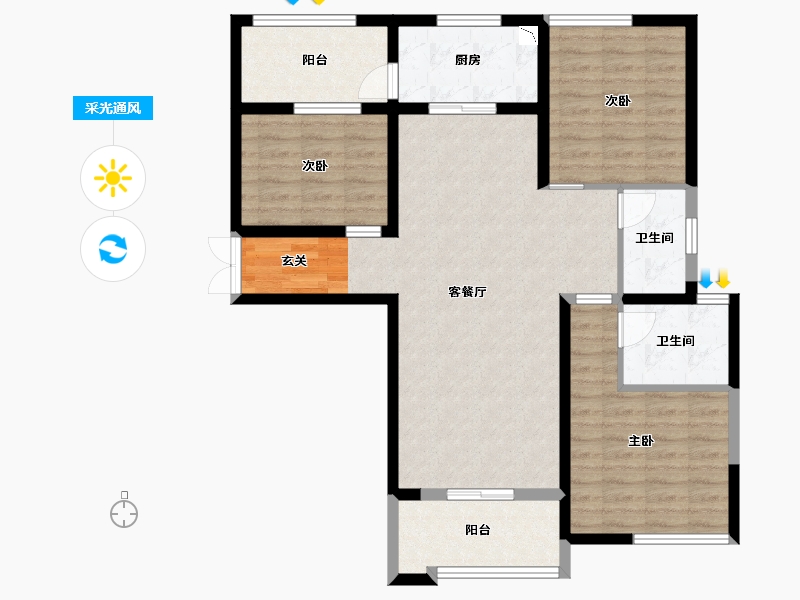 陕西省-渭南市-添康富士城-96.80-户型库-采光通风