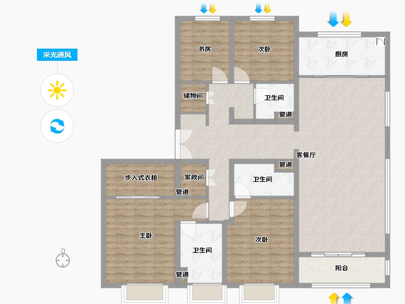 山西省-太原市-临汾富力湾・盈通国际-142.24-户型库-采光通风