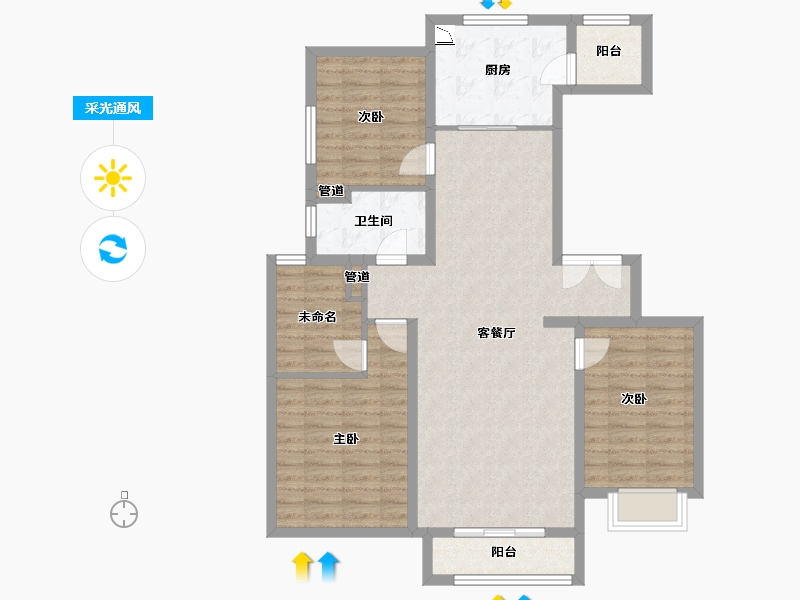 山西省-太原市-临汾富力湾・盈通国际-99.57-户型库-采光通风