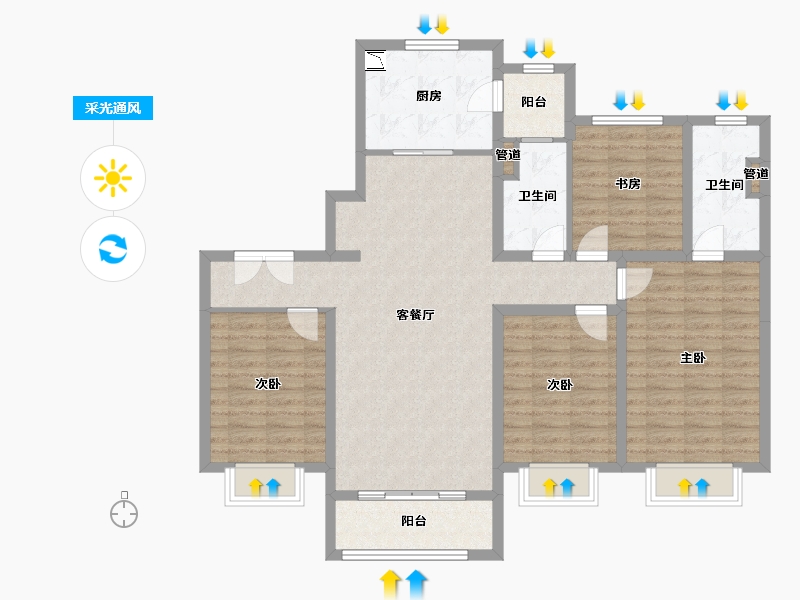 山西省-太原市-临汾富力湾・盈通国际-114.05-户型库-采光通风