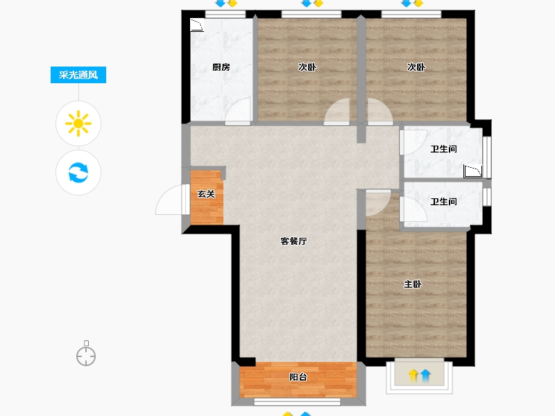 河北省-廊坊市-俪景嘉园-81.12-户型库-采光通风