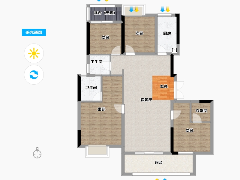 湖北省-武汉市-金色港湾君临水岸-107.48-户型库-采光通风