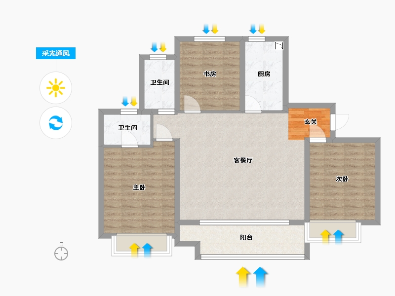 江苏省-无锡市-美的中骏雍景湾-91.20-户型库-采光通风