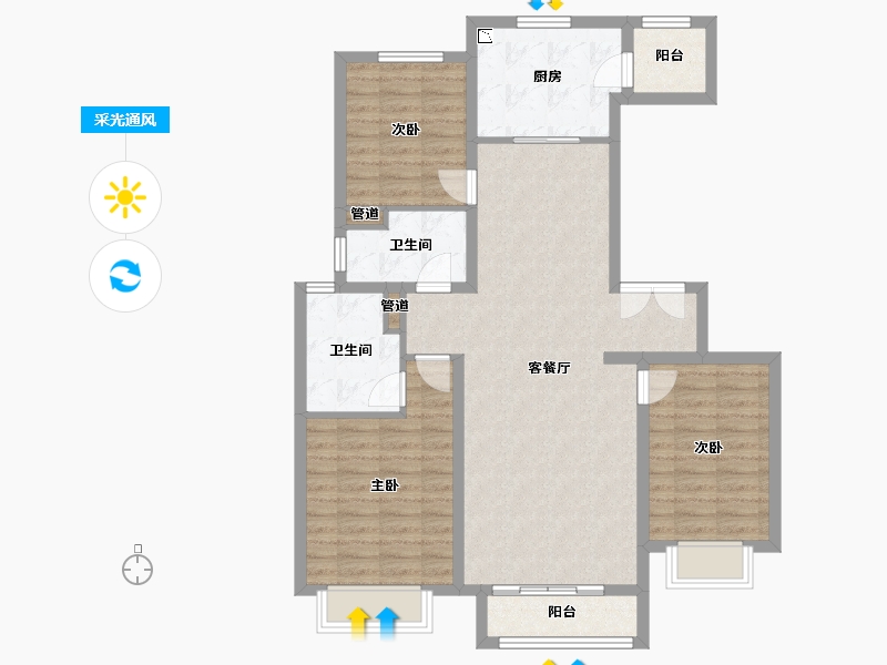 山西省-太原市-临汾富力湾・盈通国际-100.50-户型库-采光通风