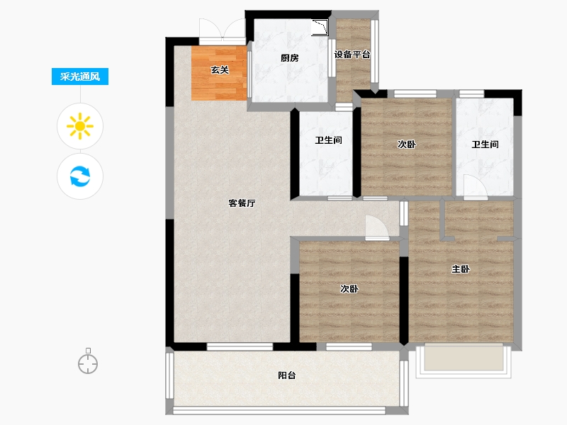 江苏省-苏州市-南山观枫四季花园-96.00-户型库-采光通风