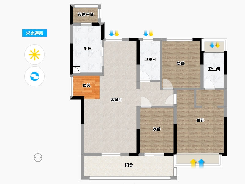 江苏省-苏州市-南山观枫四季花园-107.20-户型库-采光通风