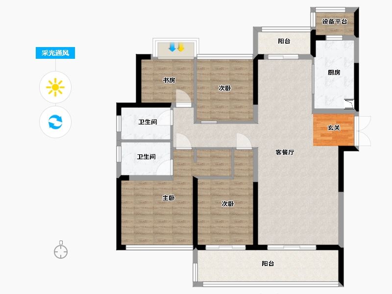 江苏省-苏州市-南山观枫四季花园-120.00-户型库-采光通风